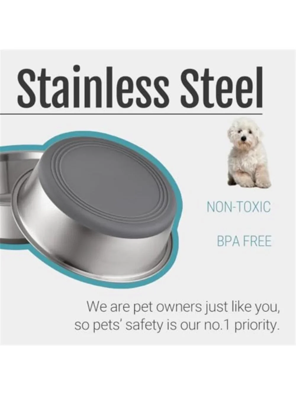 Nonslip Stainless Steel Dog Bowls, 3.8 US Cup, 2 Count | No slide silicone